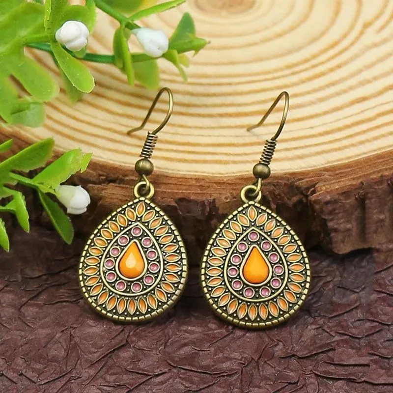 Boho Earrings For Women,Dangle Teardrop Vintage Western Boho Jewelry Statement Lightweight Hook Funny Earrings For Women