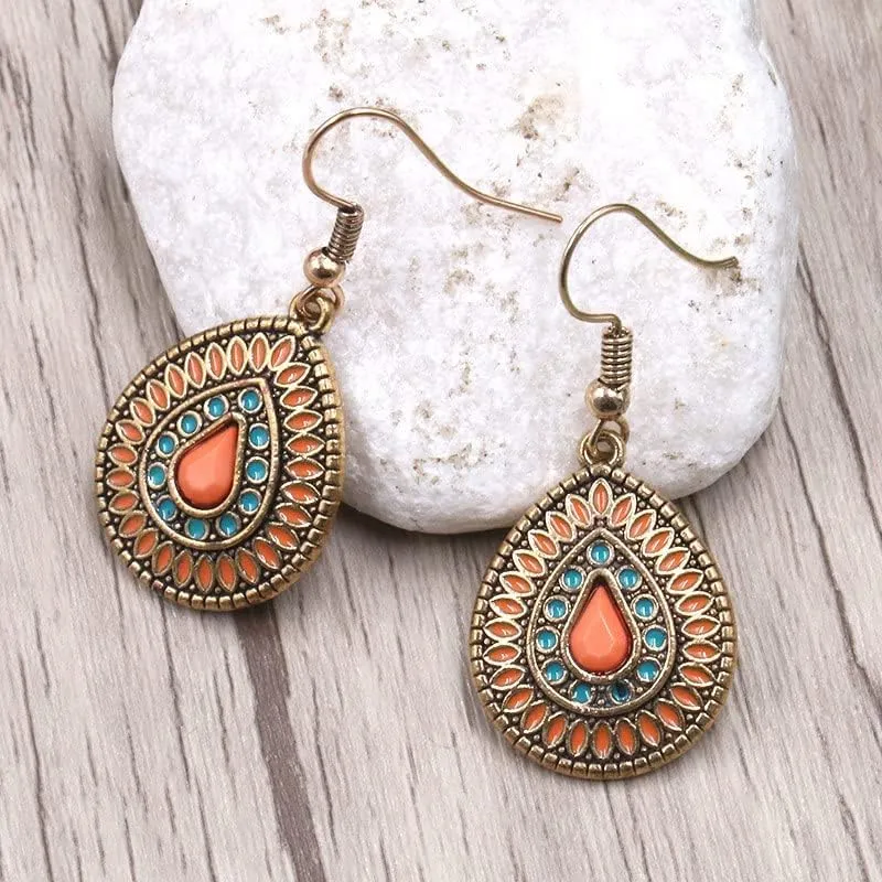 Boho Earrings For Women,Dangle Teardrop Vintage Western Boho Jewelry Statement Lightweight Hook Funny Earrings For Women