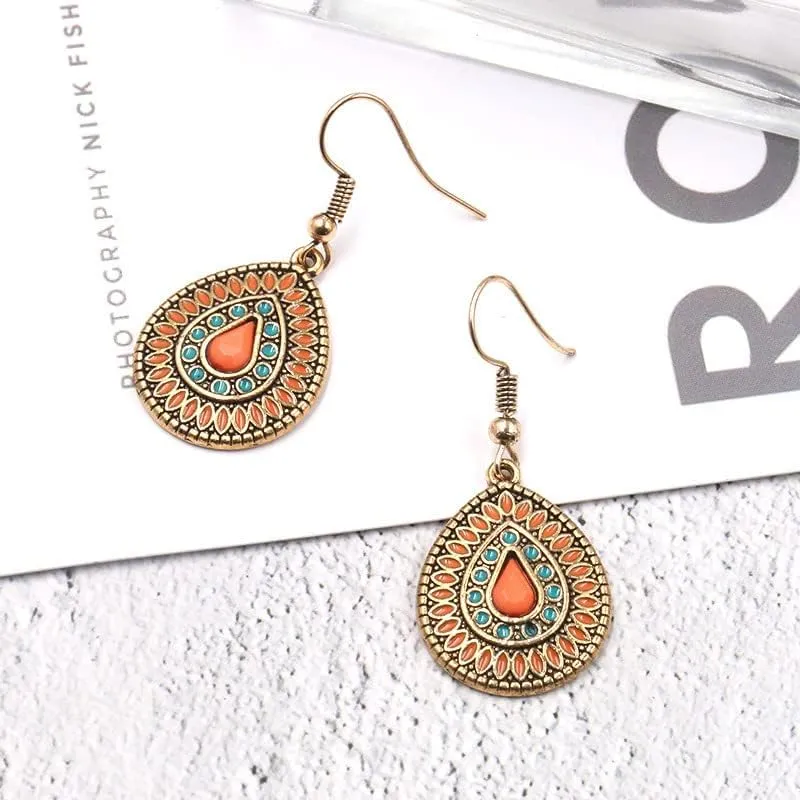 Boho Earrings For Women,Dangle Teardrop Vintage Western Boho Jewelry Statement Lightweight Hook Funny Earrings For Women