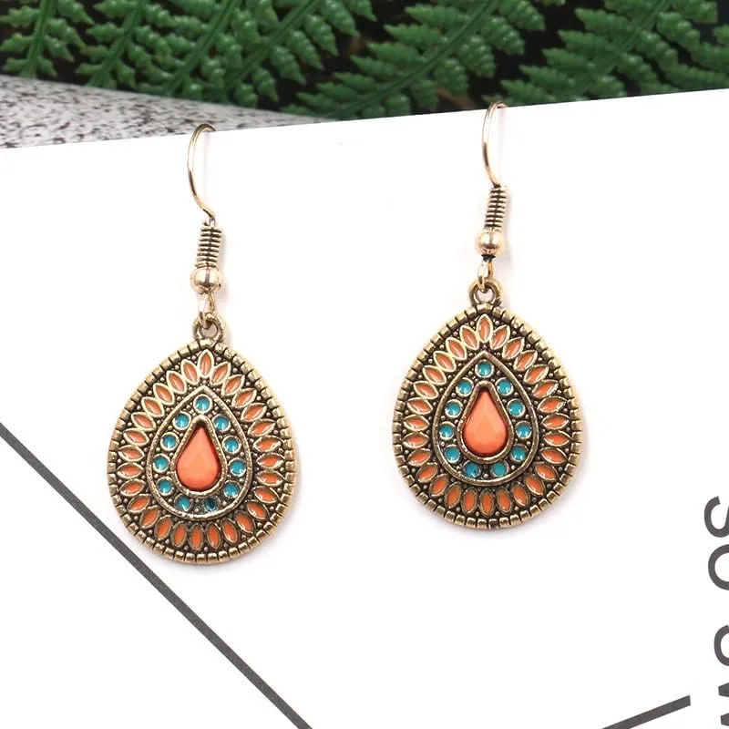 Boho Earrings For Women,Dangle Teardrop Vintage Western Boho Jewelry Statement Lightweight Hook Funny Earrings For Women
