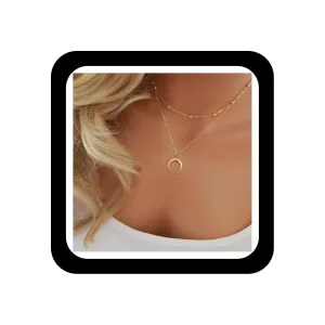 Boho Layered Moon Choker Necklace Crescent Moon Pendent Necklace Double Horn Necklaces Gold Satellite Crescent Necklace Jewelry for Women