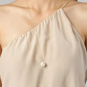 Boho Long Pearl Pendant Necklace Long Silver Pearl Necklace Minimalist Chain Necklaces Adjustable Pearls Drop Chain Necklace Jewelry for Women