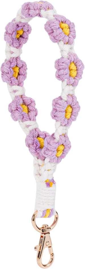 Boho Macrame Keychain, Woven Wrist Keychain Keyrings Wristlet Lanyard Woven Wristband Flower Key Chain Crochet