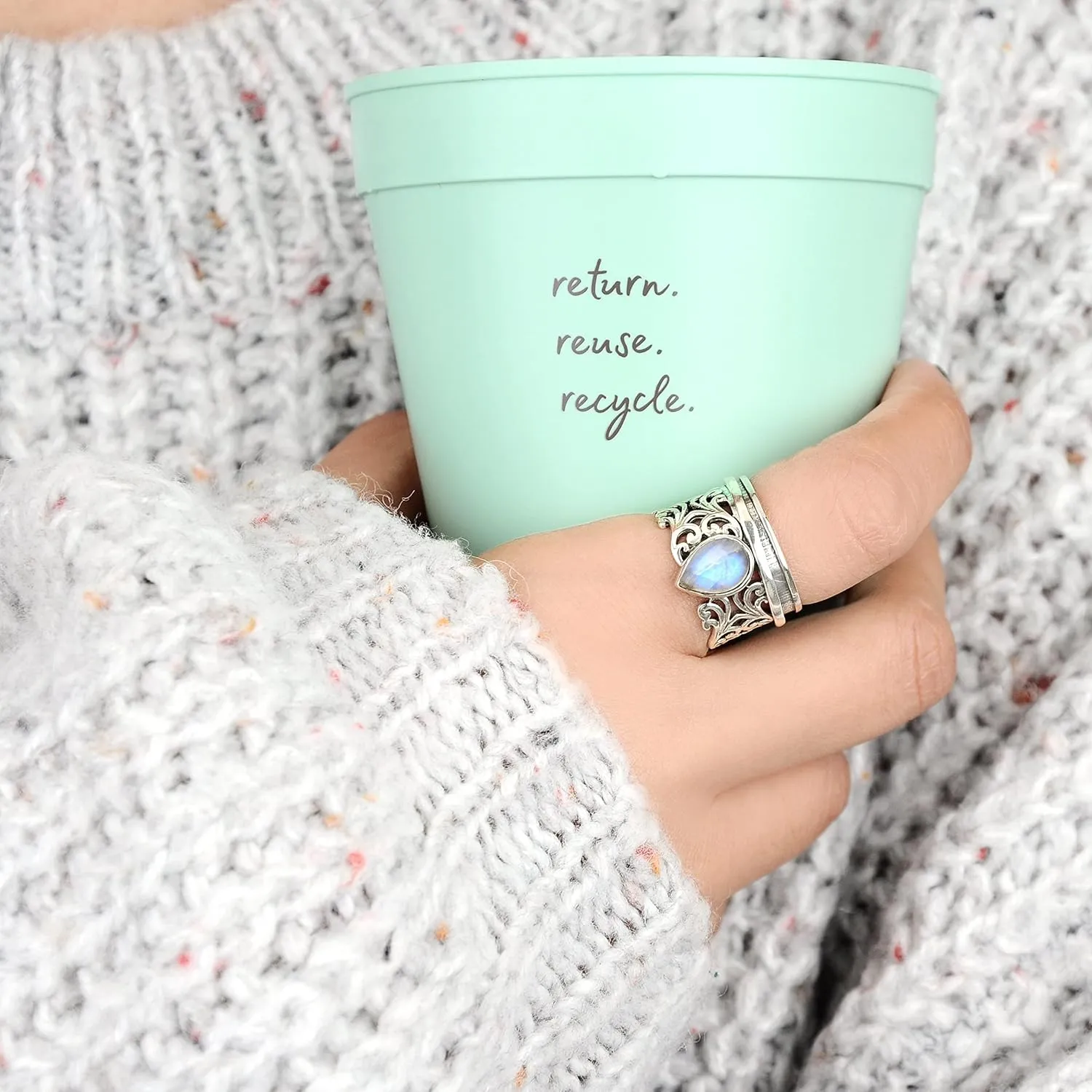 Boho-Magic Spinner Fidget Moonstone Ring for Women 925 Sterling Silver