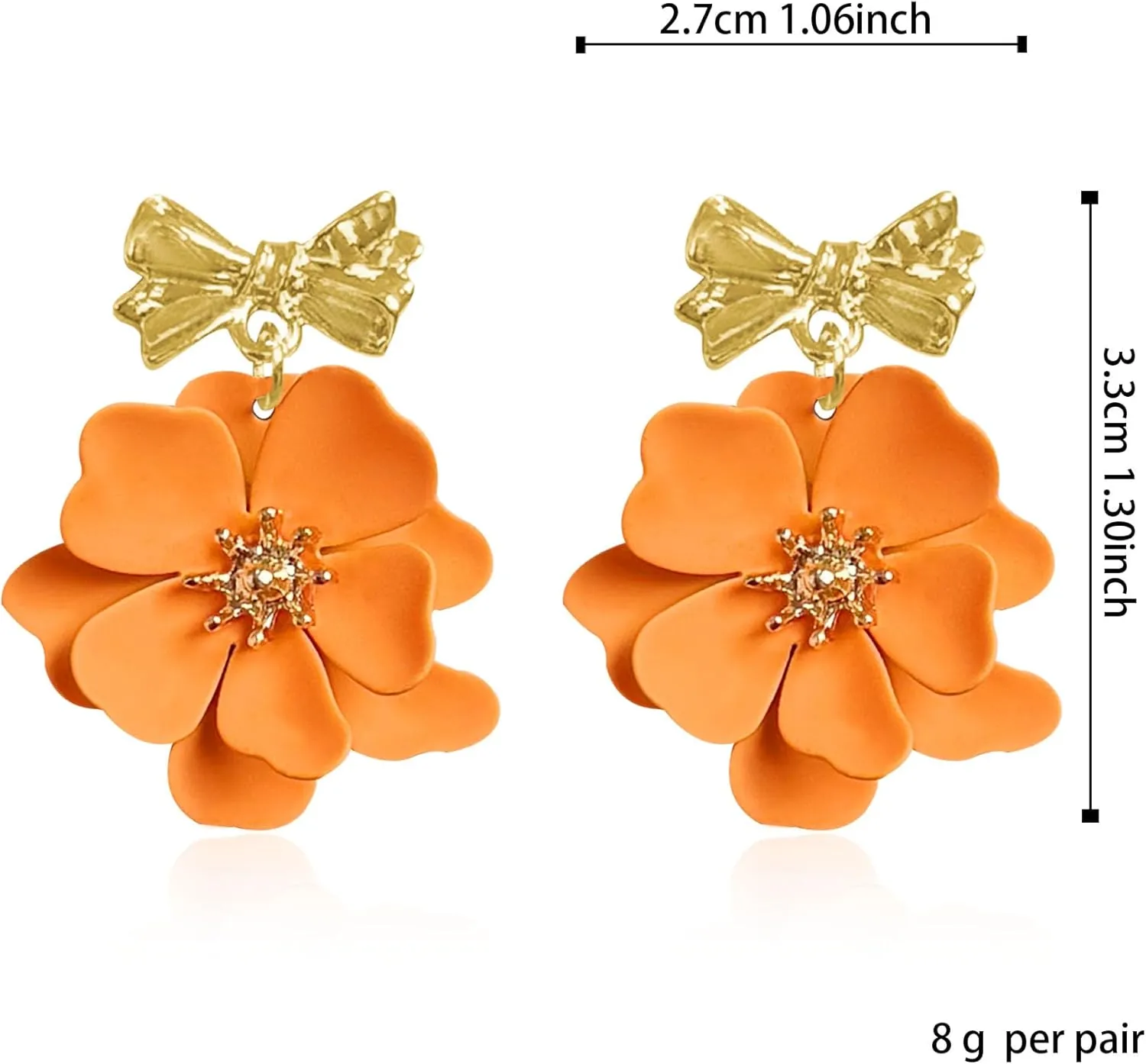 Boho Matte Flower Statement Stud Earrings with Gold Bow Floral Bud for Women Sister Mom Lover Earring
