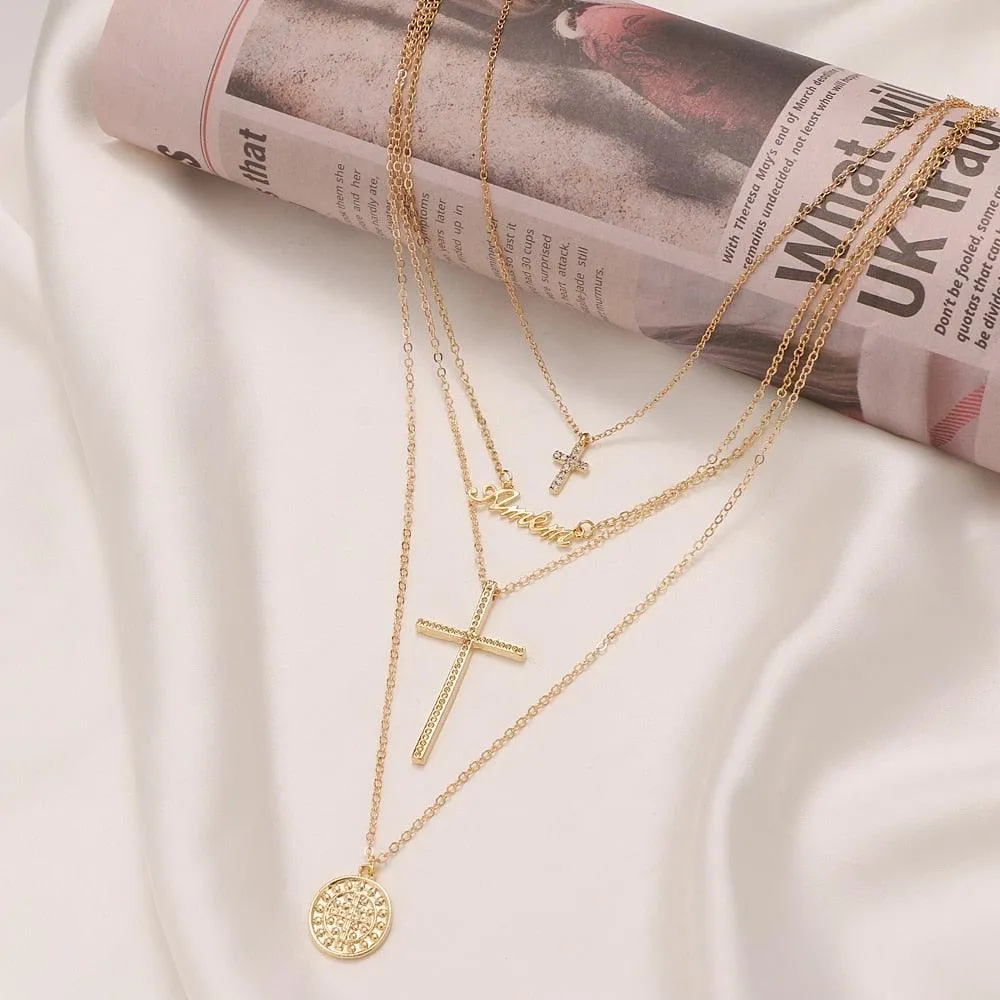 Boho Multi Layered Coin Pendant Necklaces