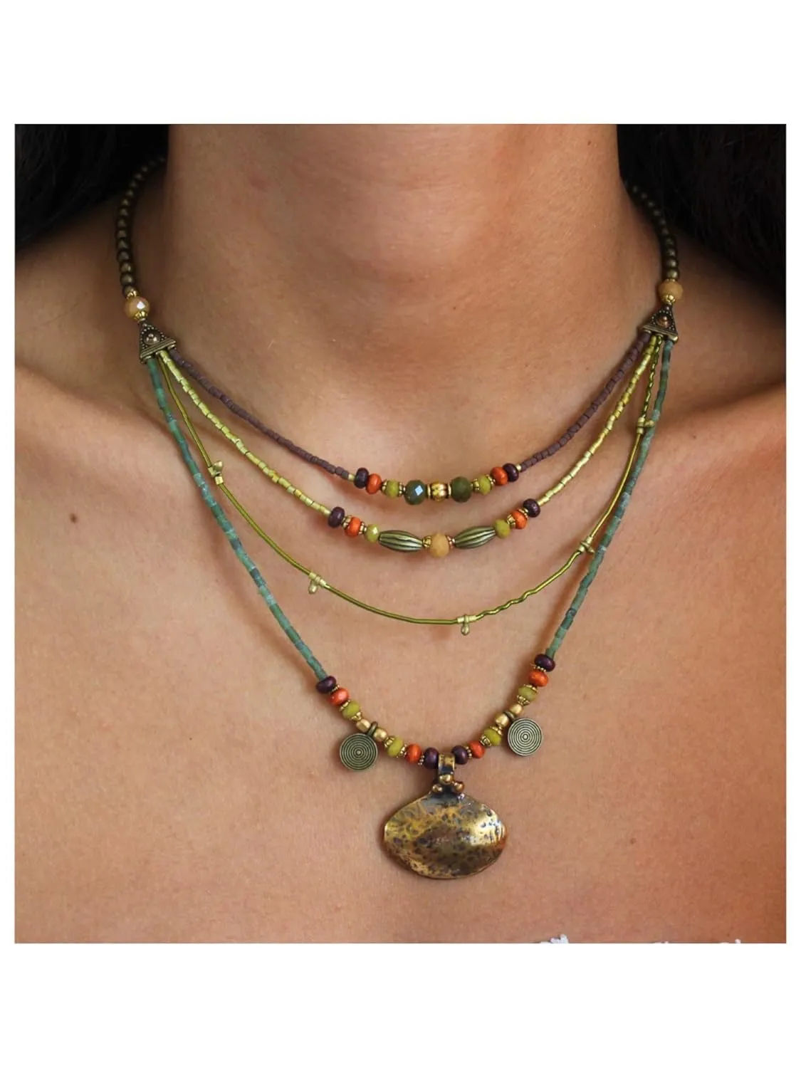 boho multi strands necklace for women ethnic beaded necklace
