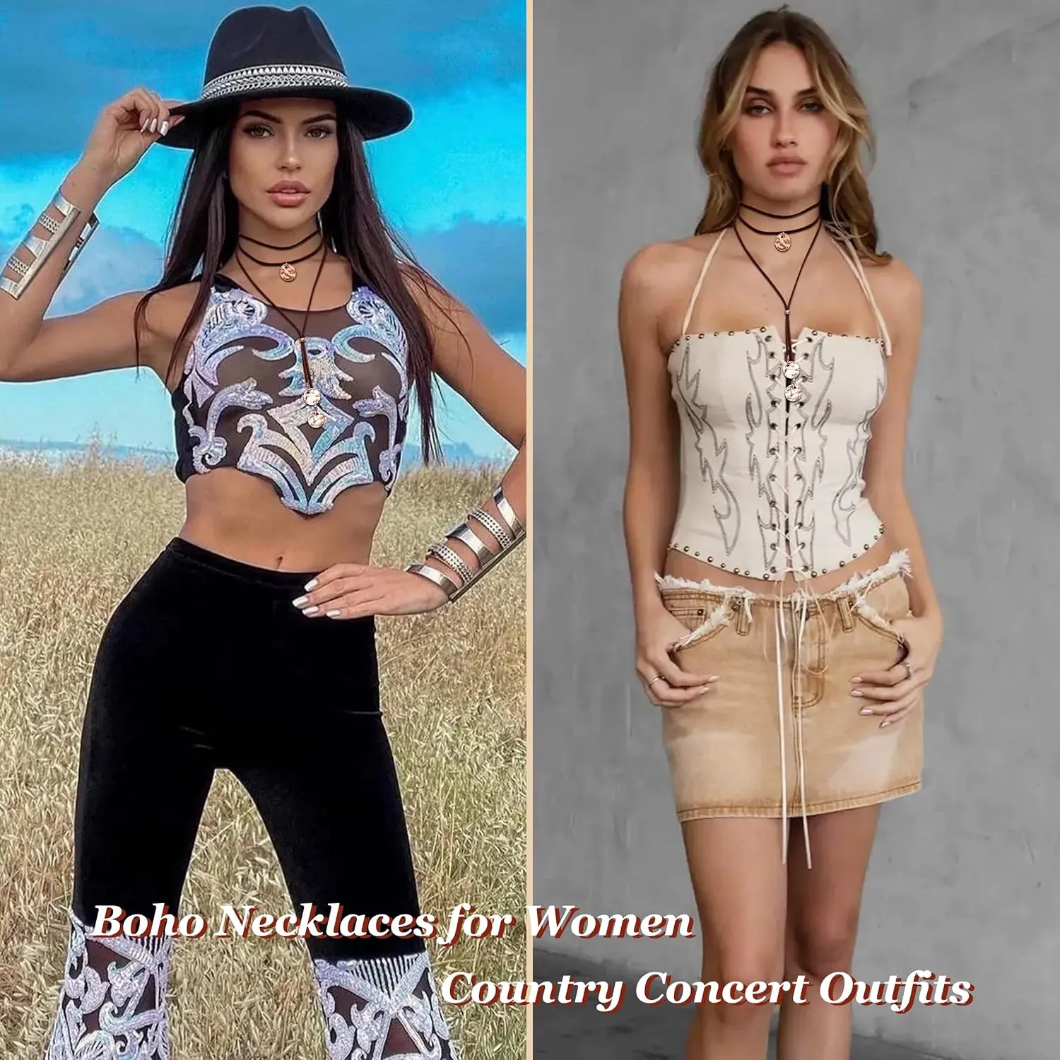 Boho Necklaces for Women Western Outfits Cowgirl Necklace for Women Trendy Handmade Boho Jewelry Leather Necklace Country Jewelry Gifts for Women