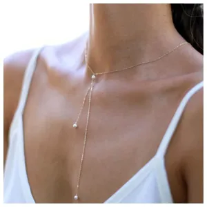Boho Pearl Lariat Y Necklace Long Pearl Y Drop Necklace Chain Silver Pearl Tassel Choker Necklace Imitation Pearl Necklace Chain Jewelry for Women (Silver)