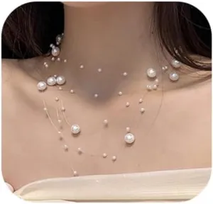Boho Pearl Layered Necklace Multi Stand Imitation Pearl Neckalce Dainty Long Pearl Necklace Pearl Strand Chain for Women Jewelry Gifts