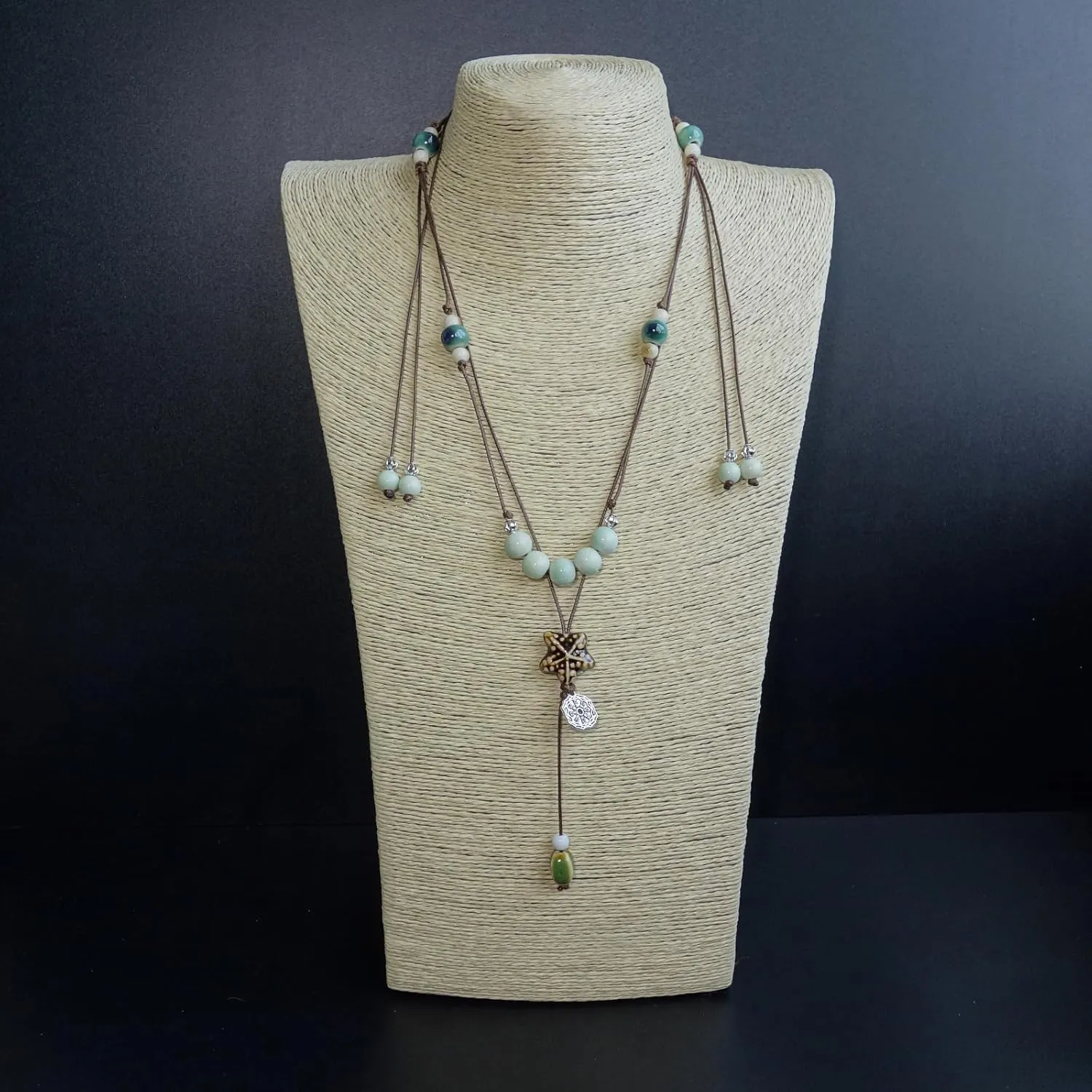 Boho Style Colorful Ceramic Bead Strand Necklace Adjustable Bohemian Jewelry Gift for Women, Fashion Clothing Matching Necklace