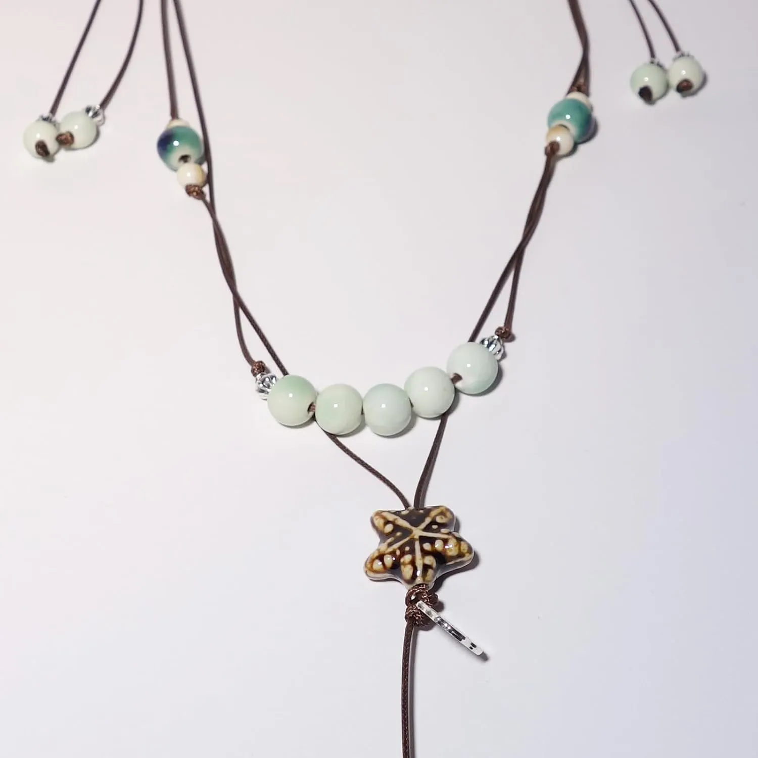 Boho Style Colorful Ceramic Bead Strand Necklace Adjustable Bohemian Jewelry Gift for Women, Fashion Clothing Matching Necklace