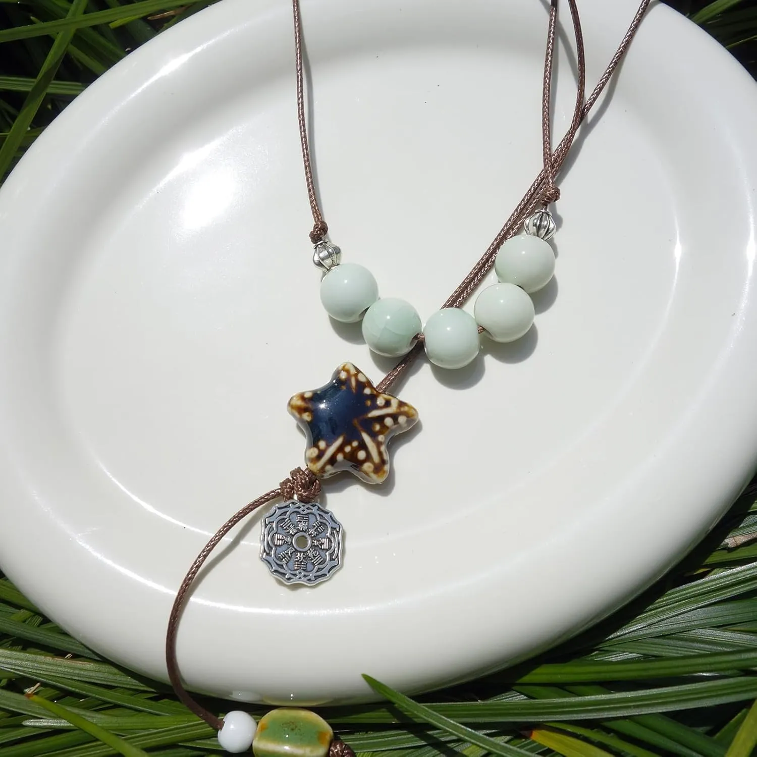 Boho Style Colorful Ceramic Bead Strand Necklace Adjustable Bohemian Jewelry Gift for Women, Fashion Clothing Matching Necklace