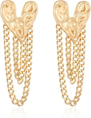 Boho Vintage Gold Silver Heart Tassel Earrings Metal Alloy Chain Heart Dangle Drop Earrings Jewelry Gifts for Women