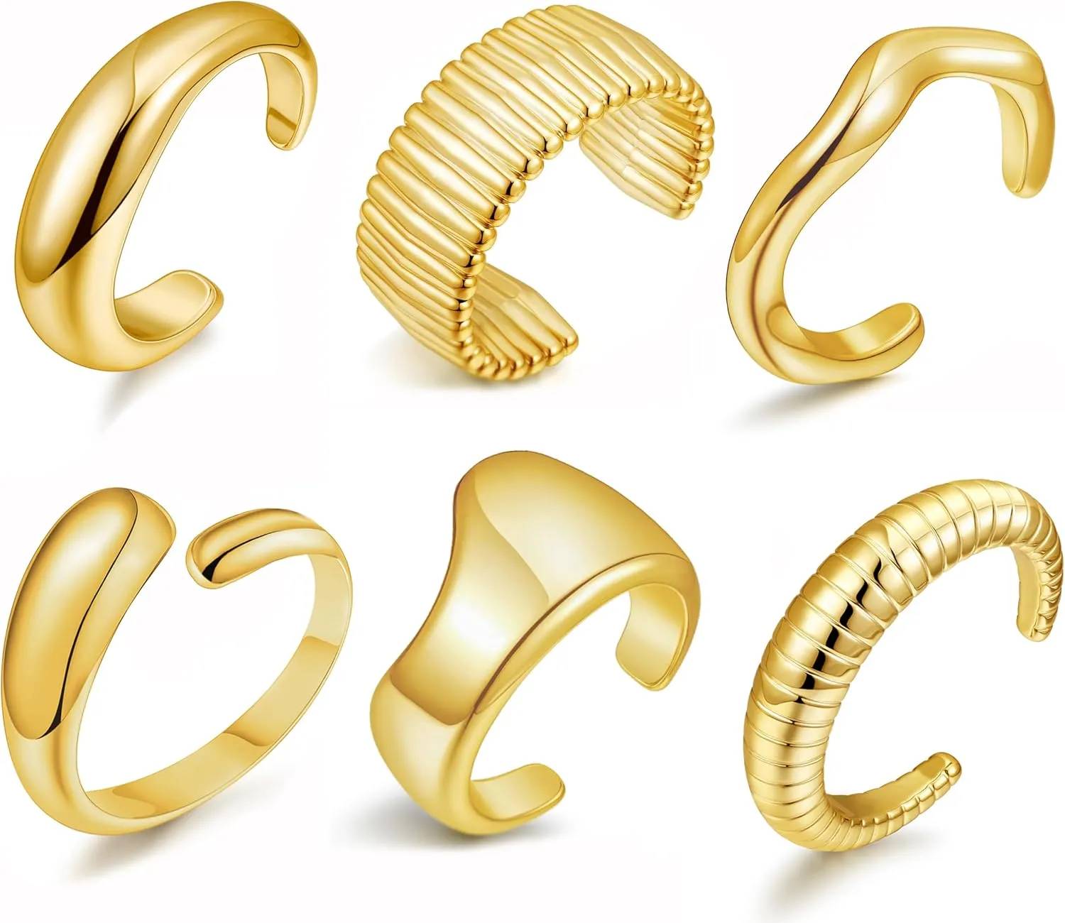 BOMAIL 6Pcs Chunky Gold Cuff Bracelet for Women Vintage Acrylic Open Wide Statement Bangle Bracelets Twisted Hammered Cuff Bracelets for Women