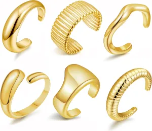 BOMAIL 6Pcs Chunky Gold Cuff Bracelet for Women Vintage Acrylic Open Wide Statement Bangle Bracelets Twisted Hammered Cuff Bracelets for Women