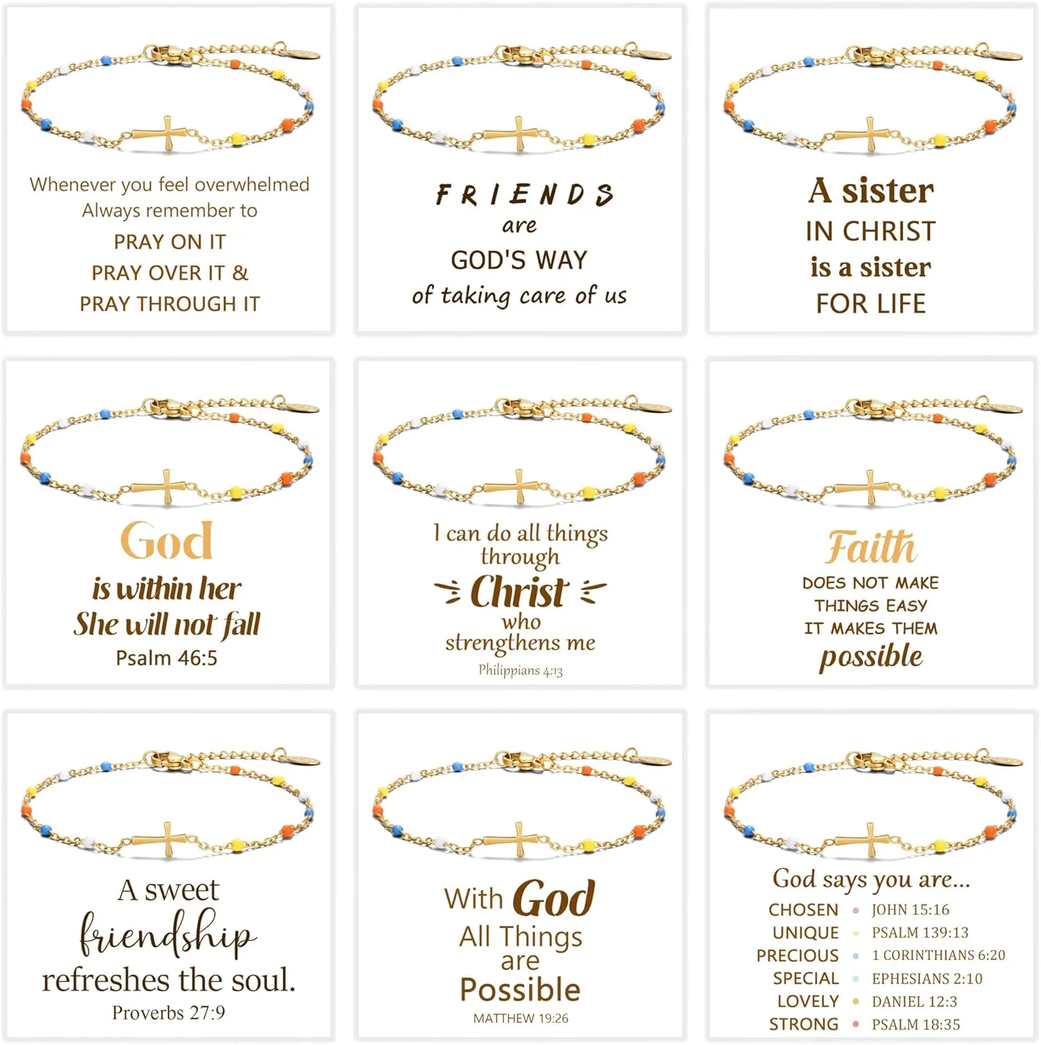 BOMAIL 9pcs Cross Bracelets for Women - Christian Religious Jewelry for Confirmation & Friends