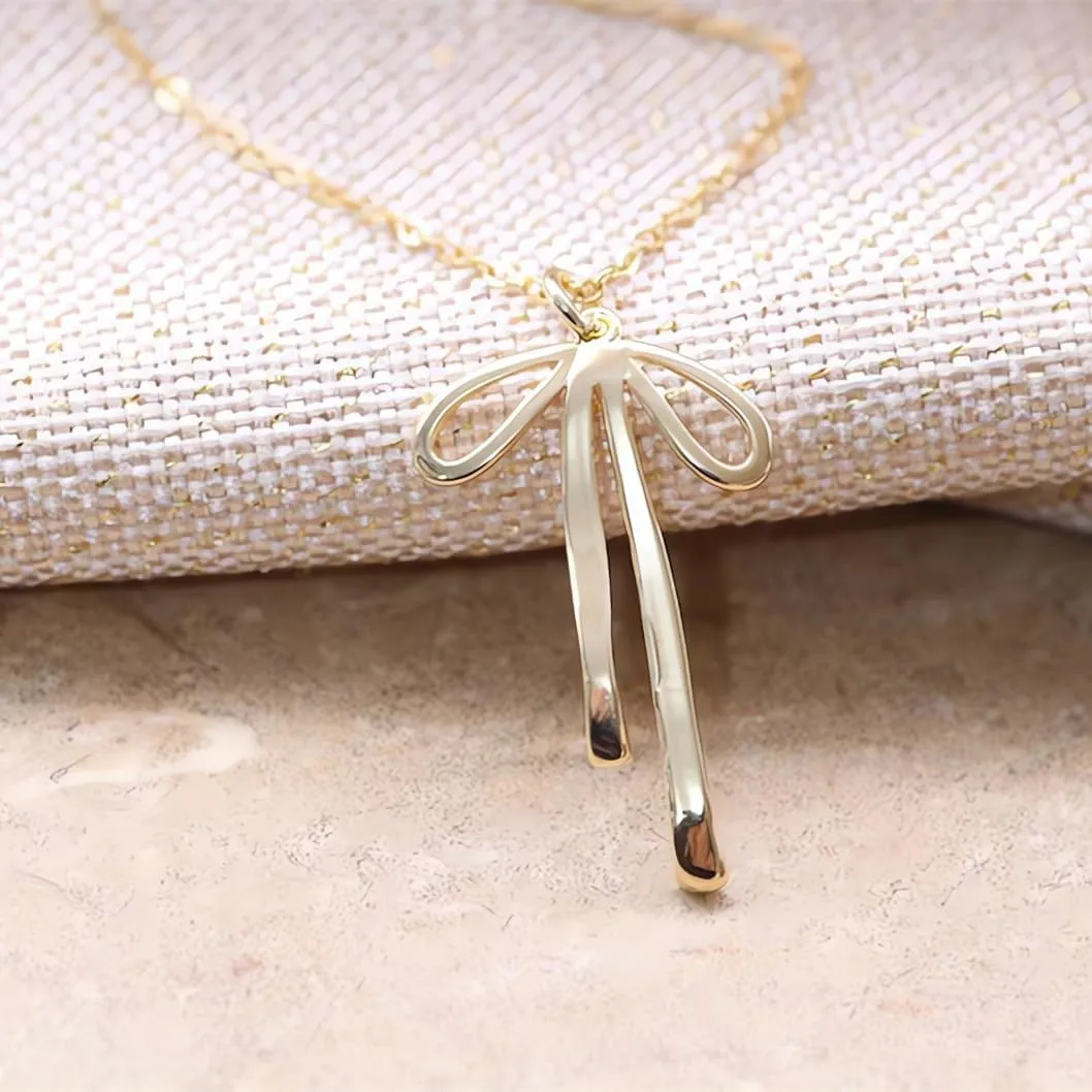 Bow Necklace for Women Gold Flowing Ribbon Bow Pendant Necklaces Dainty Bow Jewelry Bowknot Choker Necklace Fashion Bow Jewlery Men