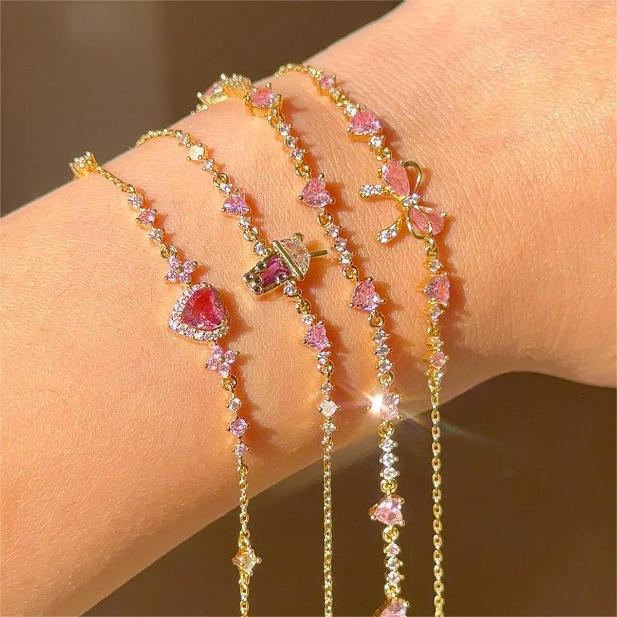 Bow Zircon Bracelet - Friendship is Like a Bow, Adjustable Ribbon Bow Beaded Chain Bracelet, Friendship Bracelets with White Pink Zircon
