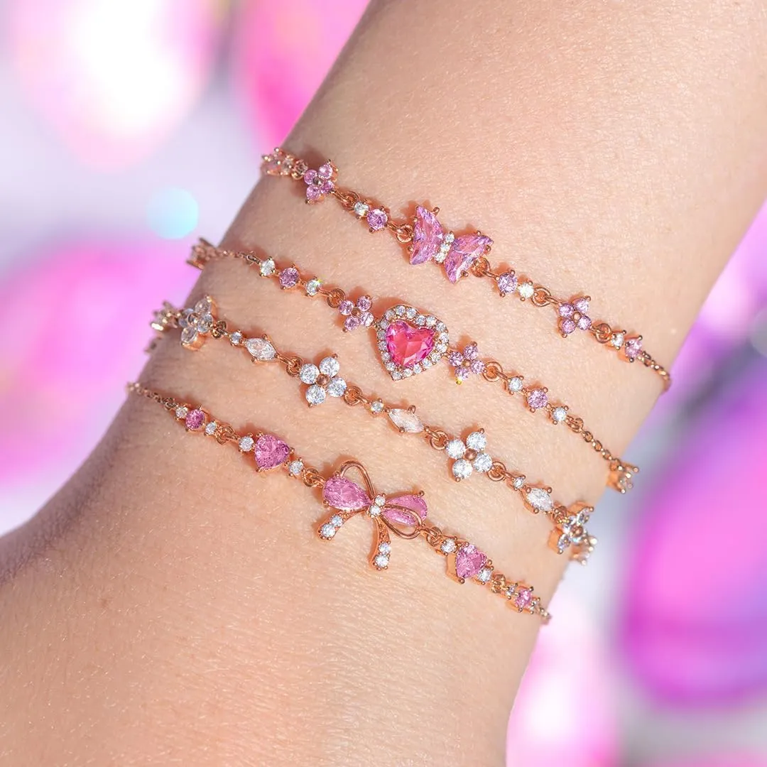 Bow Zircon Bracelet - Friendship is Like a Bow, Adjustable Ribbon Bow Beaded Chain Bracelet, Friendship Bracelets with White Pink Zircon