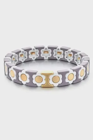 BRACELET - DAISY CHAIN - TAUPE WHITE & GOLD