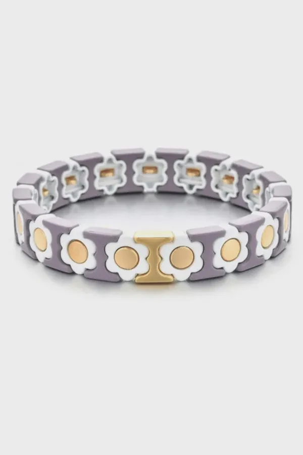 BRACELET - DAISY CHAIN - TAUPE WHITE & GOLD