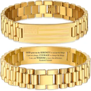 Bracelets for Men-American Flag Bracelets Engarved Bible Verse Stainless Steel Link Bracelet w/Adjust Tool Christian Religious Easter Jewelry Gifts for Son Grandson Dad Boyfriend Brother Grandpa