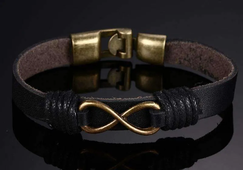 Bronze Infinity Leather Bangle Bracelet