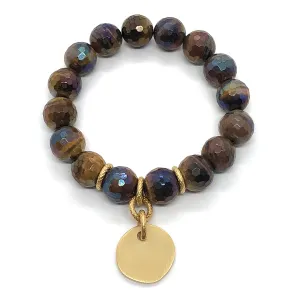 Brown Glazed Tiger Eye Stretch Bracelet With Charm