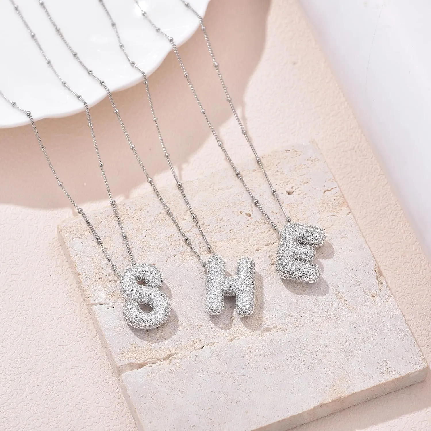 Bubble Letter Necklace for Women Dainty Balloon Initial Necklaces Cubic Zirconia Alphabet Name Pendant Necklace Personalized Jewelry Gifts