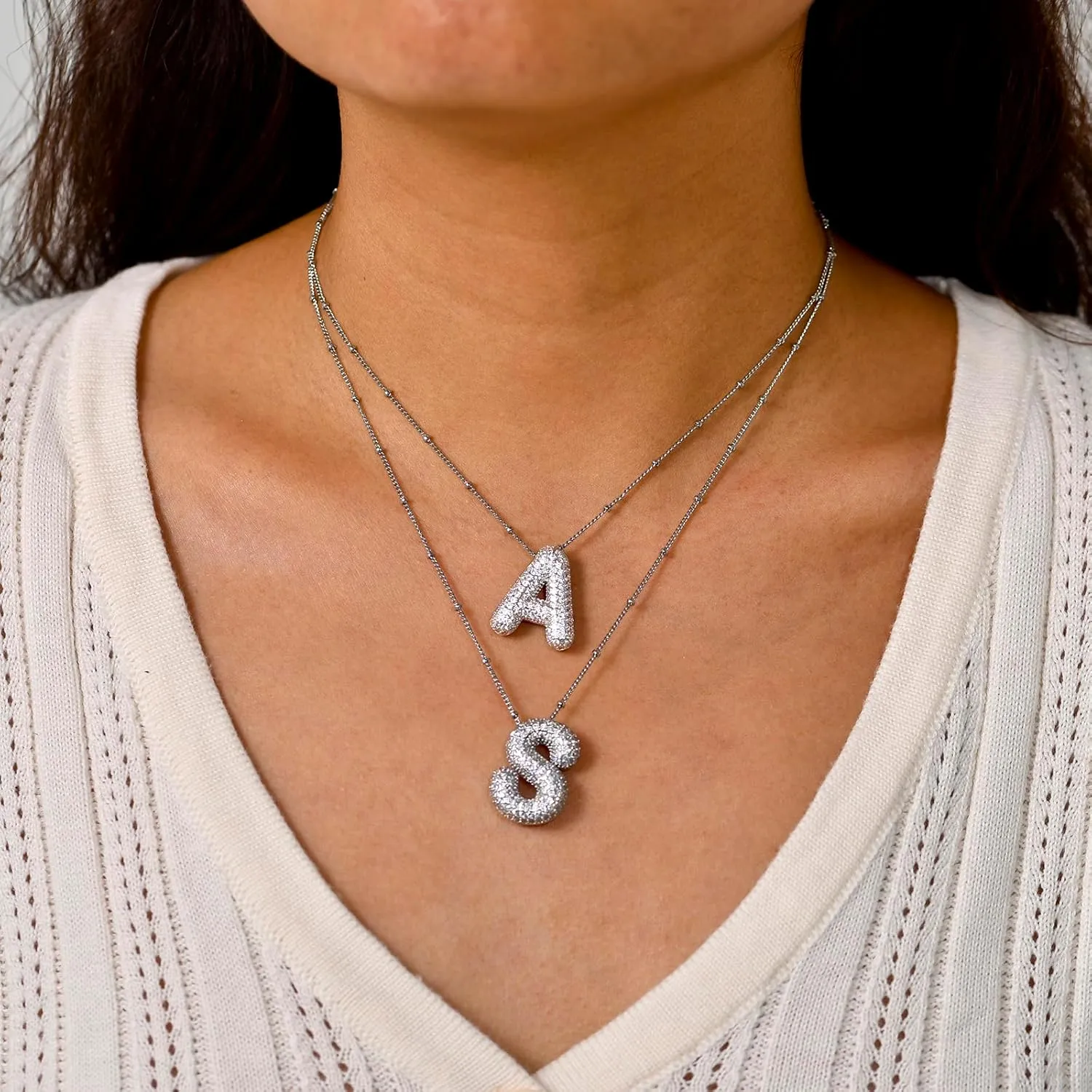 Bubble Letter Necklace for Women Dainty Balloon Initial Necklaces Cubic Zirconia Alphabet Name Pendant Necklace Personalized Jewelry Gifts