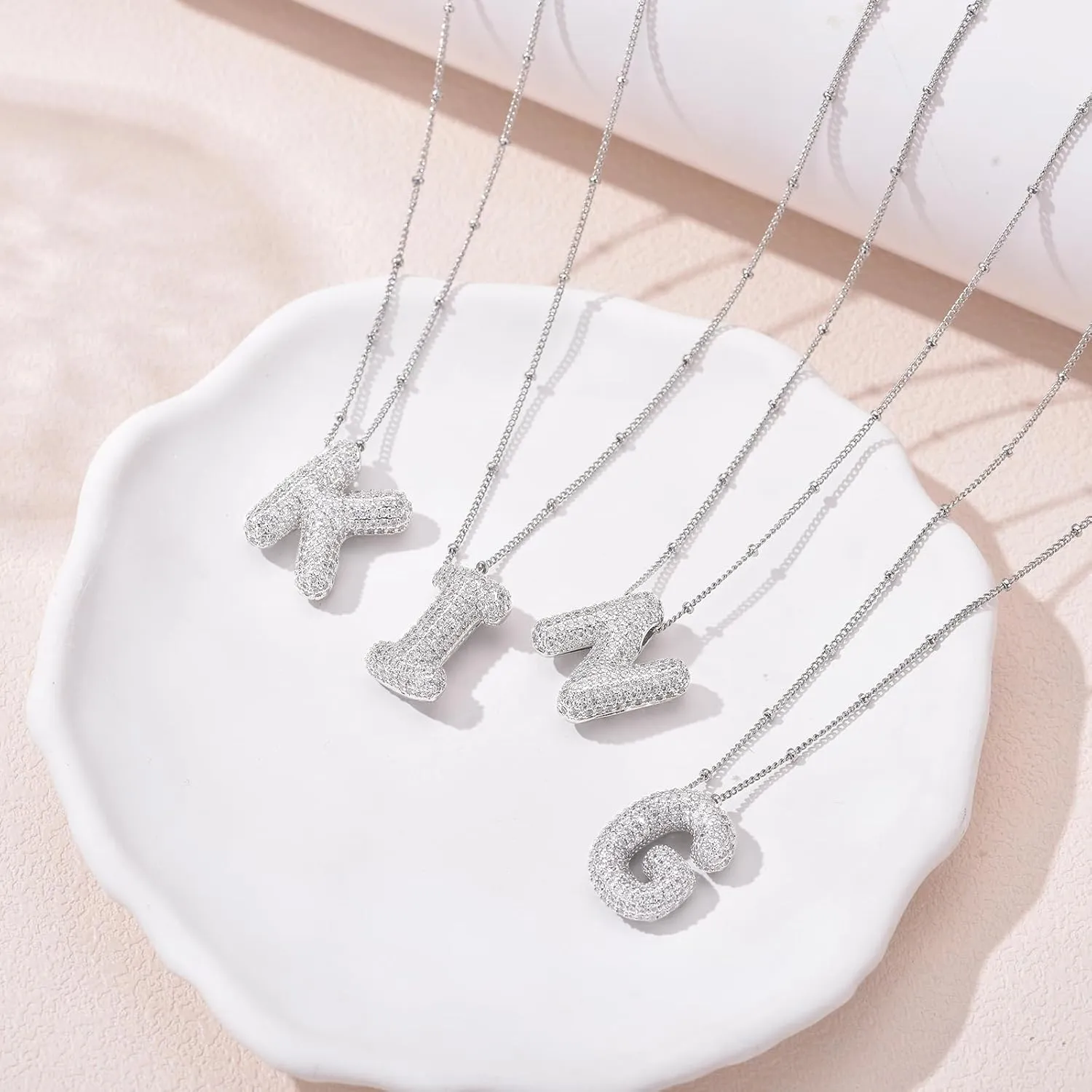 Bubble Letter Necklace for Women Dainty Balloon Initial Necklaces Cubic Zirconia Alphabet Name Pendant Necklace Personalized Jewelry Gifts