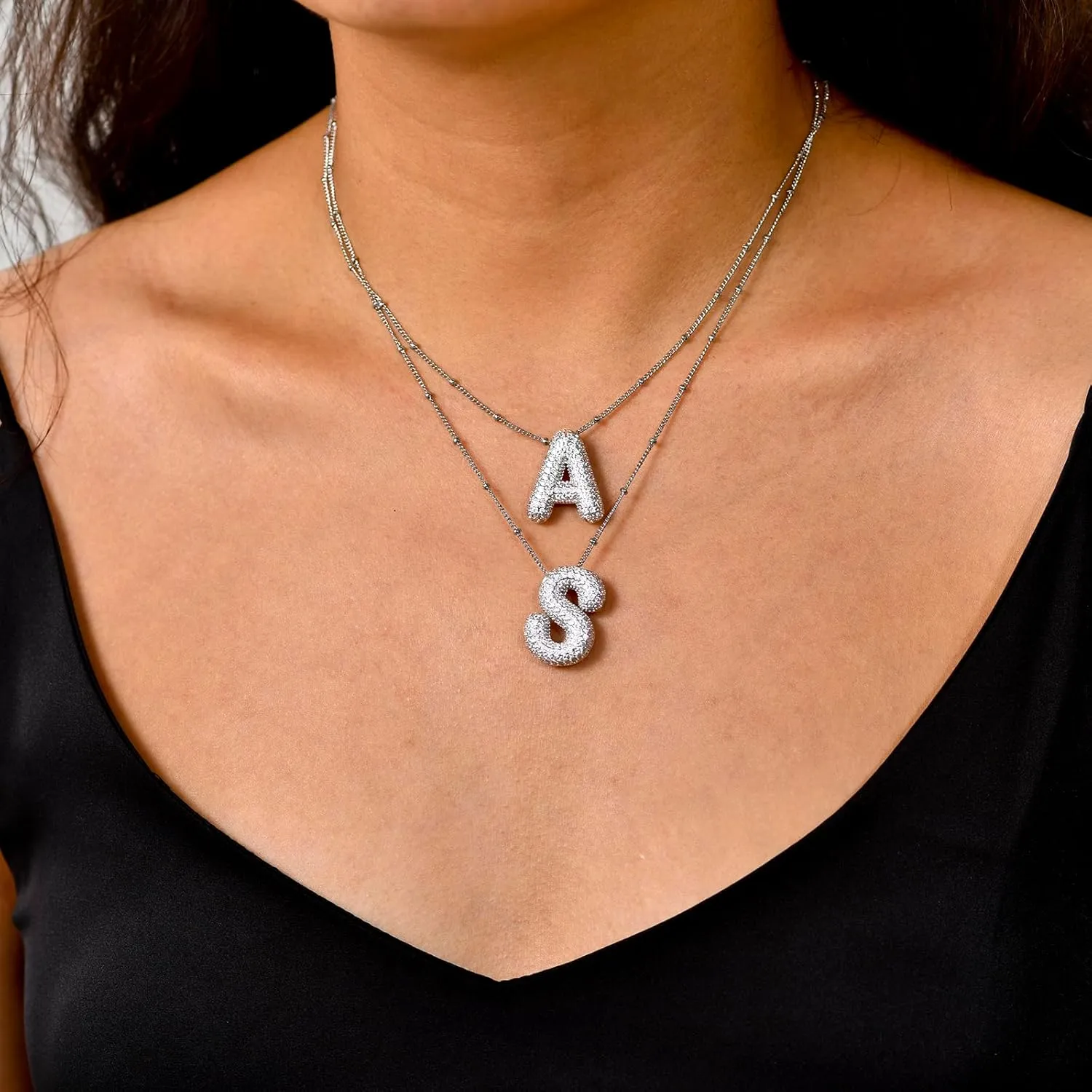 Bubble Letter Necklace for Women Dainty Balloon Initial Necklaces Cubic Zirconia Alphabet Name Pendant Necklace Personalized Jewelry Gifts