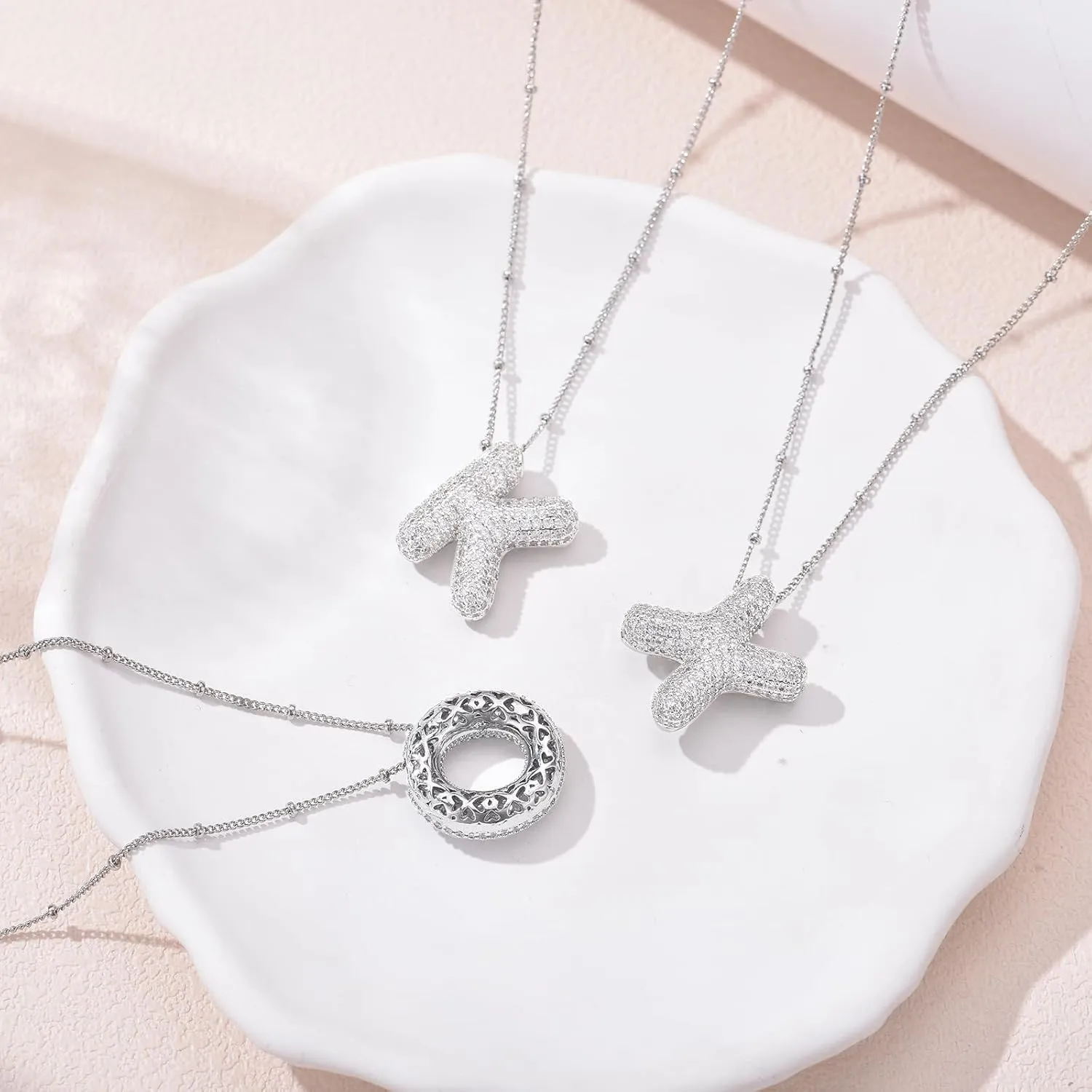 Bubble Letter Necklace for Women Dainty Balloon Initial Necklaces Cubic Zirconia Alphabet Name Pendant Necklace Personalized Jewelry Gifts