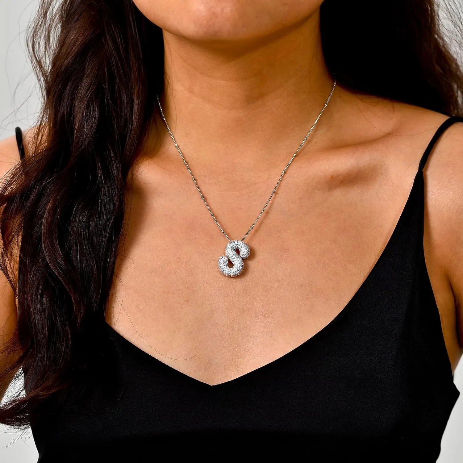 Bubble Letter Necklace for Women Dainty Balloon Initial Necklaces Cubic Zirconia Alphabet Name Pendant Necklace Personalized Jewelry Gifts