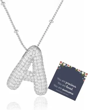 Bubble Letter Necklace for Women Dainty Balloon Initial Necklaces Cubic Zirconia Alphabet Name Pendant Necklace Personalized Jewelry Gifts