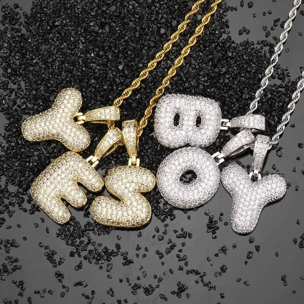Bubble Letter Necklace Gold Silver Initial Necklaces 14K Gold Plated Personalized Custom Name Diamond Letter Chain Necklace for Men