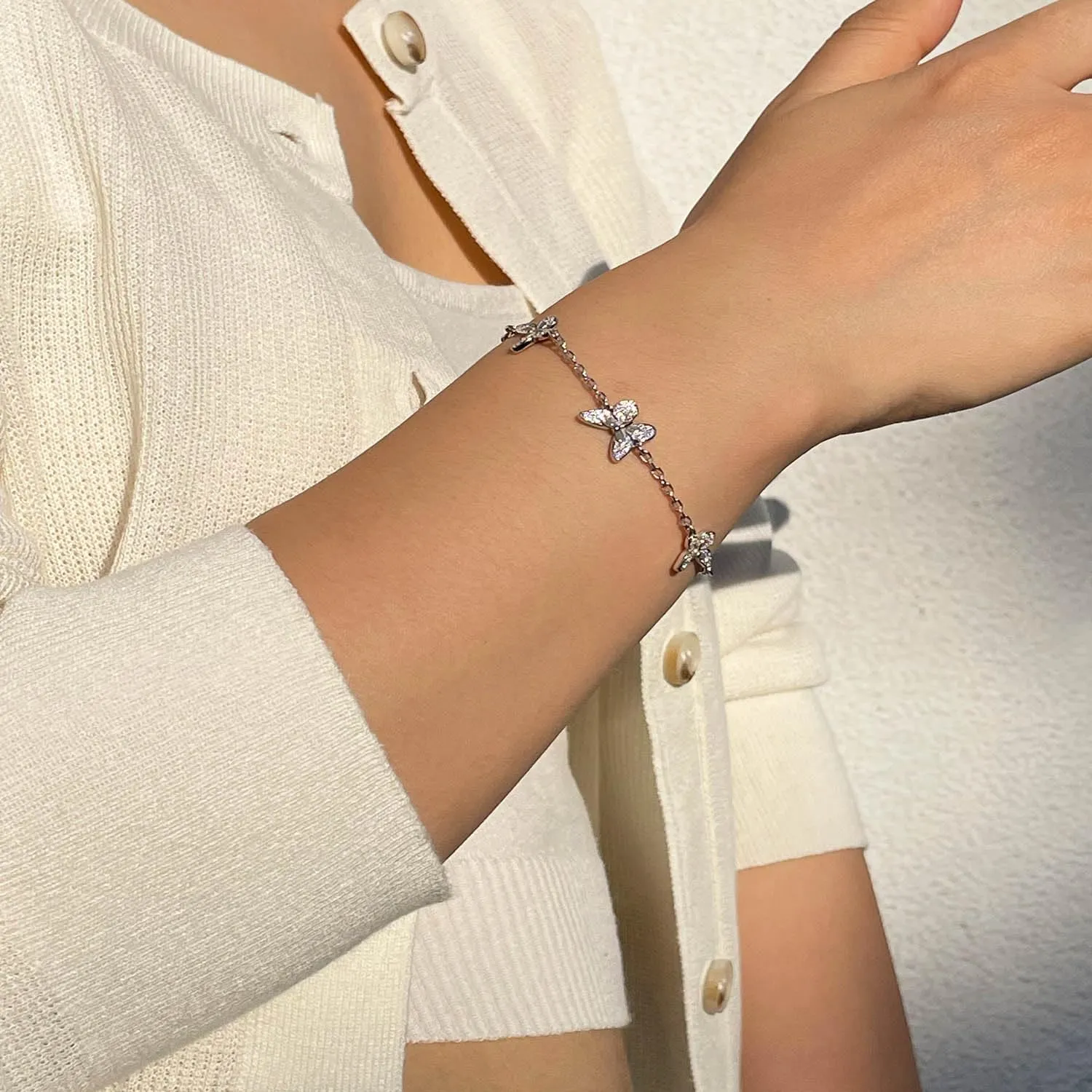 Butterfly Evil Eye Bracelets for Women Girls 18K Gold Plated with Cubic Zirconia Jewelry Gifts for Woman Wife Her Girlfriend Teens