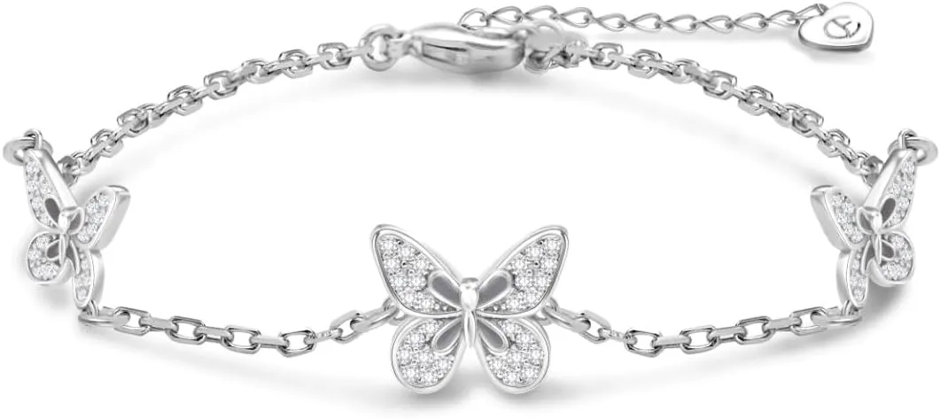 Butterfly Evil Eye Bracelets for Women Girls 18K Gold Plated with Cubic Zirconia Jewelry Gifts for Woman Wife Her Girlfriend Teens
