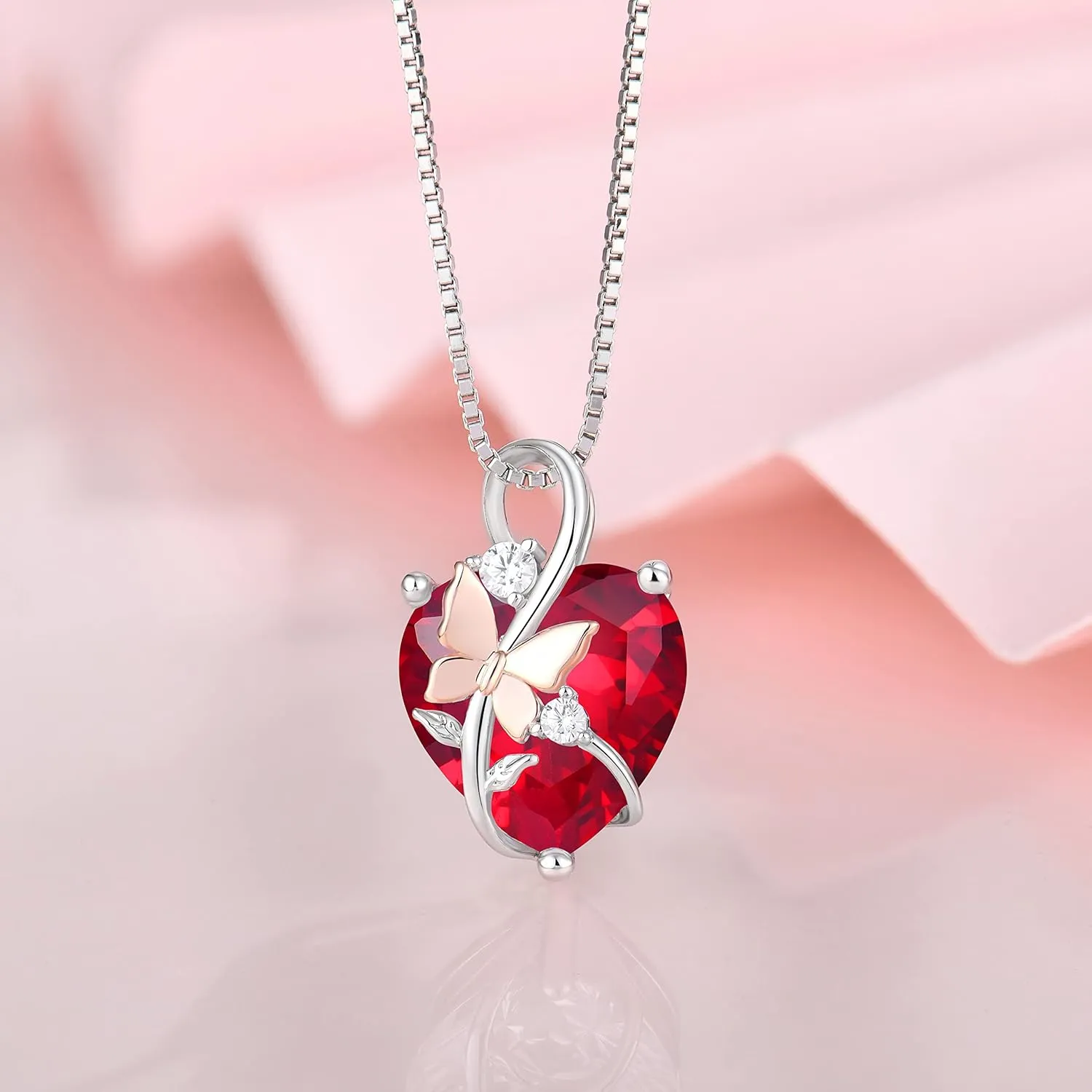 Butterfly Heart Necklaces for Women, 925 Sterling Silver 5A Cubic Zirconia Birthstone Pendant Jewelry Gifts, Anniversary Birthday Christmas Gifts for her