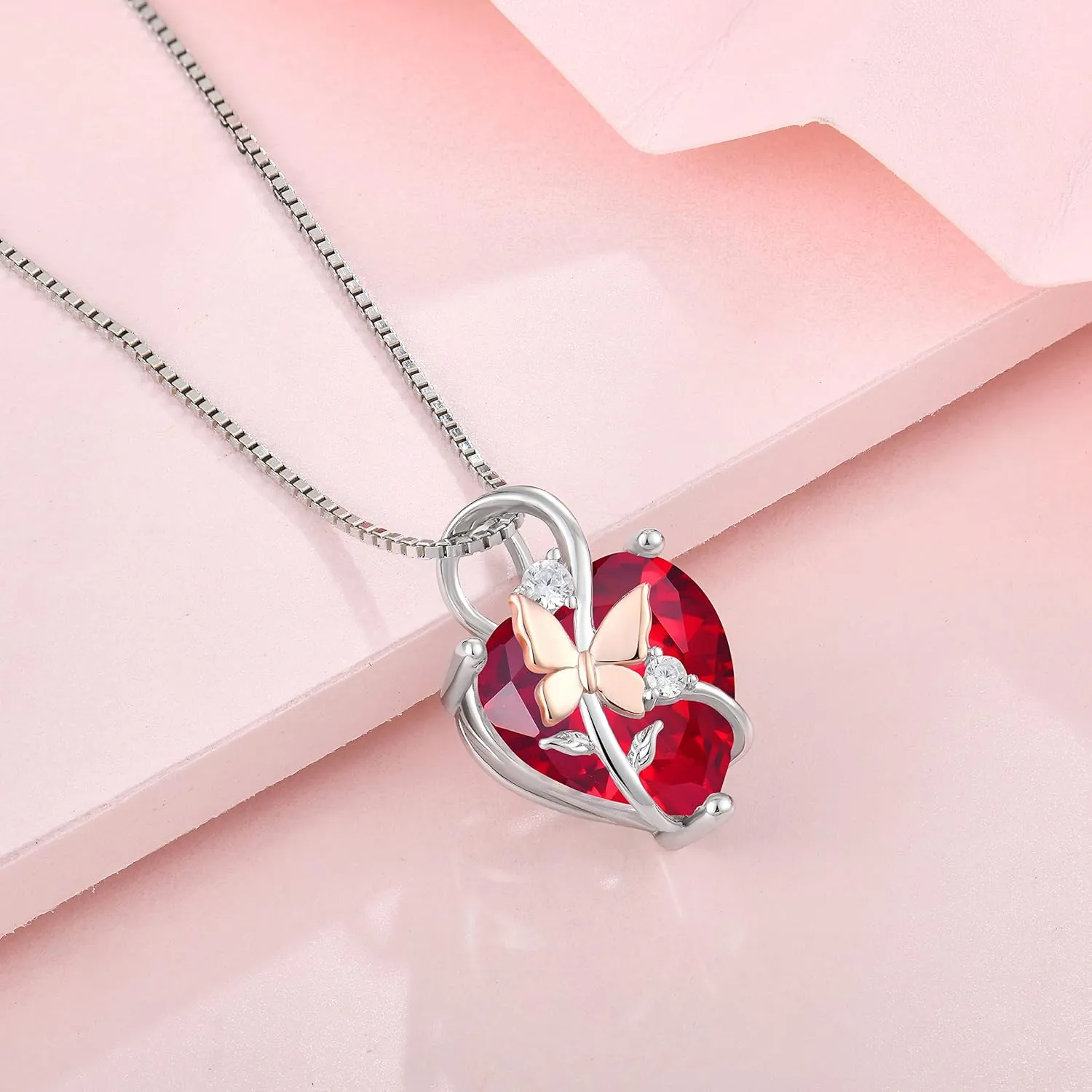 Butterfly Heart Necklaces for Women, 925 Sterling Silver 5A Cubic Zirconia Birthstone Pendant Jewelry Gifts, Anniversary Birthday Christmas Gifts for her