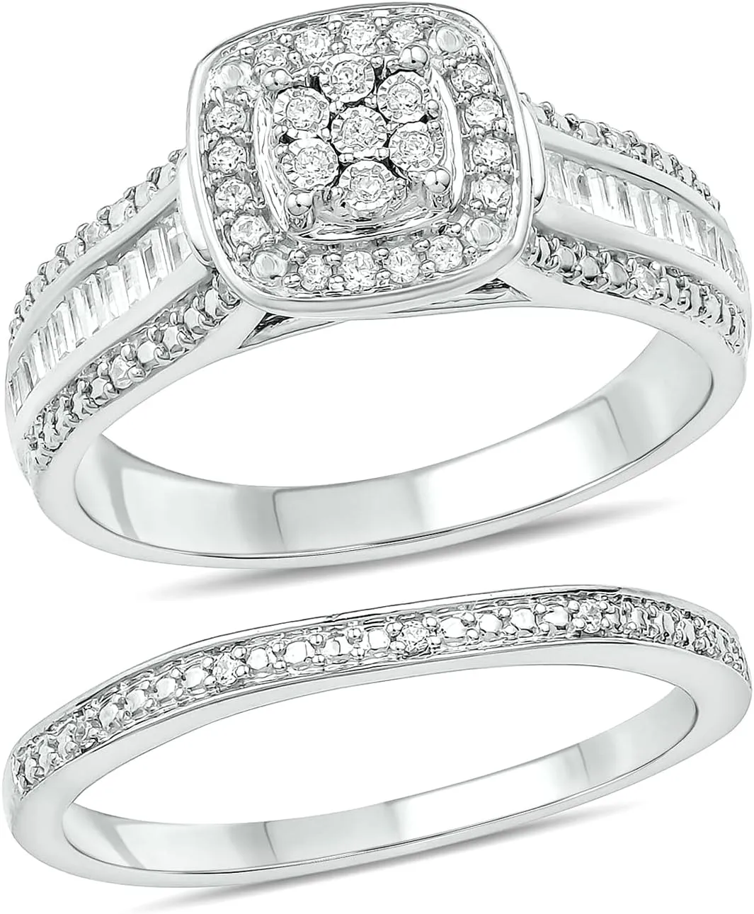 Cali Trove 1/3 CT Diamond Wedding Ring Set For Women | 925 Sterling Silver Engagement Ring with Matching Eternity Diamond Wedding Band for Women | Women's Wedding Engagement Bridal Rings | Gift For Her
