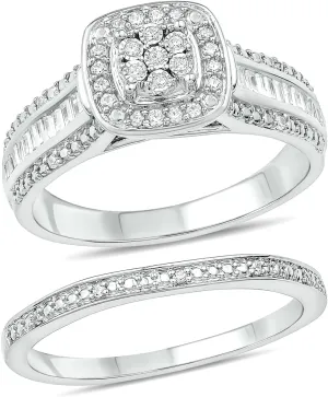 Cali Trove 1/3 CT Diamond Wedding Ring Set For Women | 925 Sterling Silver Engagement Ring with Matching Eternity Diamond Wedding Band for Women | Women's Wedding Engagement Bridal Rings | Gift For Her