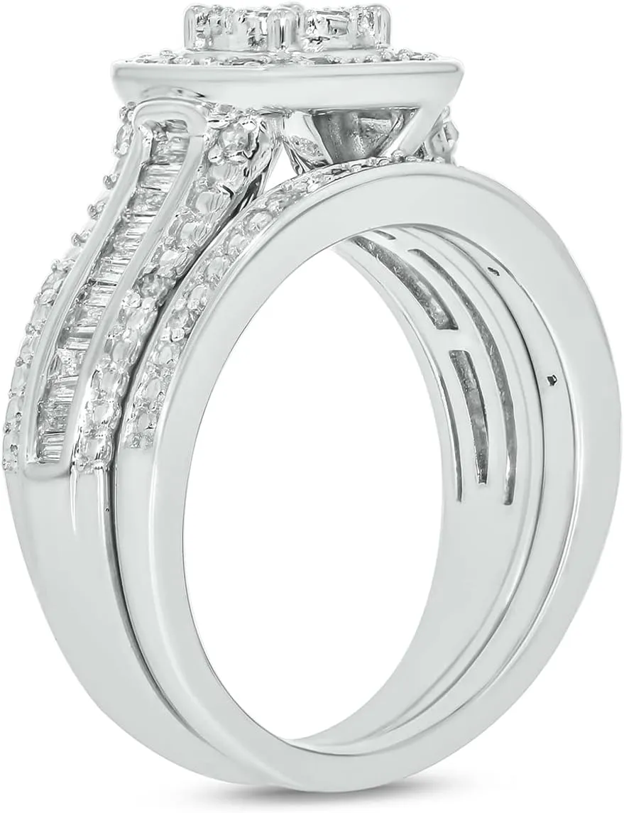 Cali Trove 1/3 CT Diamond Wedding Ring Set For Women | 925 Sterling Silver Engagement Ring with Matching Eternity Diamond Wedding Band for Women | Women's Wedding Engagement Bridal Rings | Gift For Her