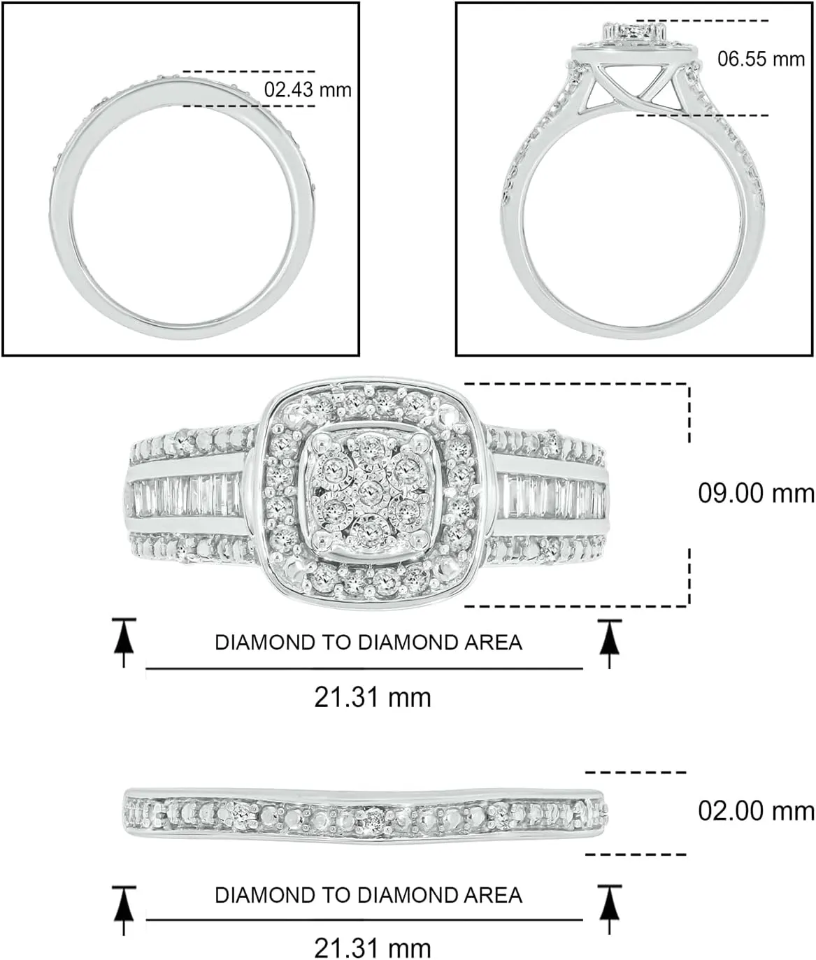 Cali Trove 1/3 CT Diamond Wedding Ring Set For Women | 925 Sterling Silver Engagement Ring with Matching Eternity Diamond Wedding Band for Women | Women's Wedding Engagement Bridal Rings | Gift For Her