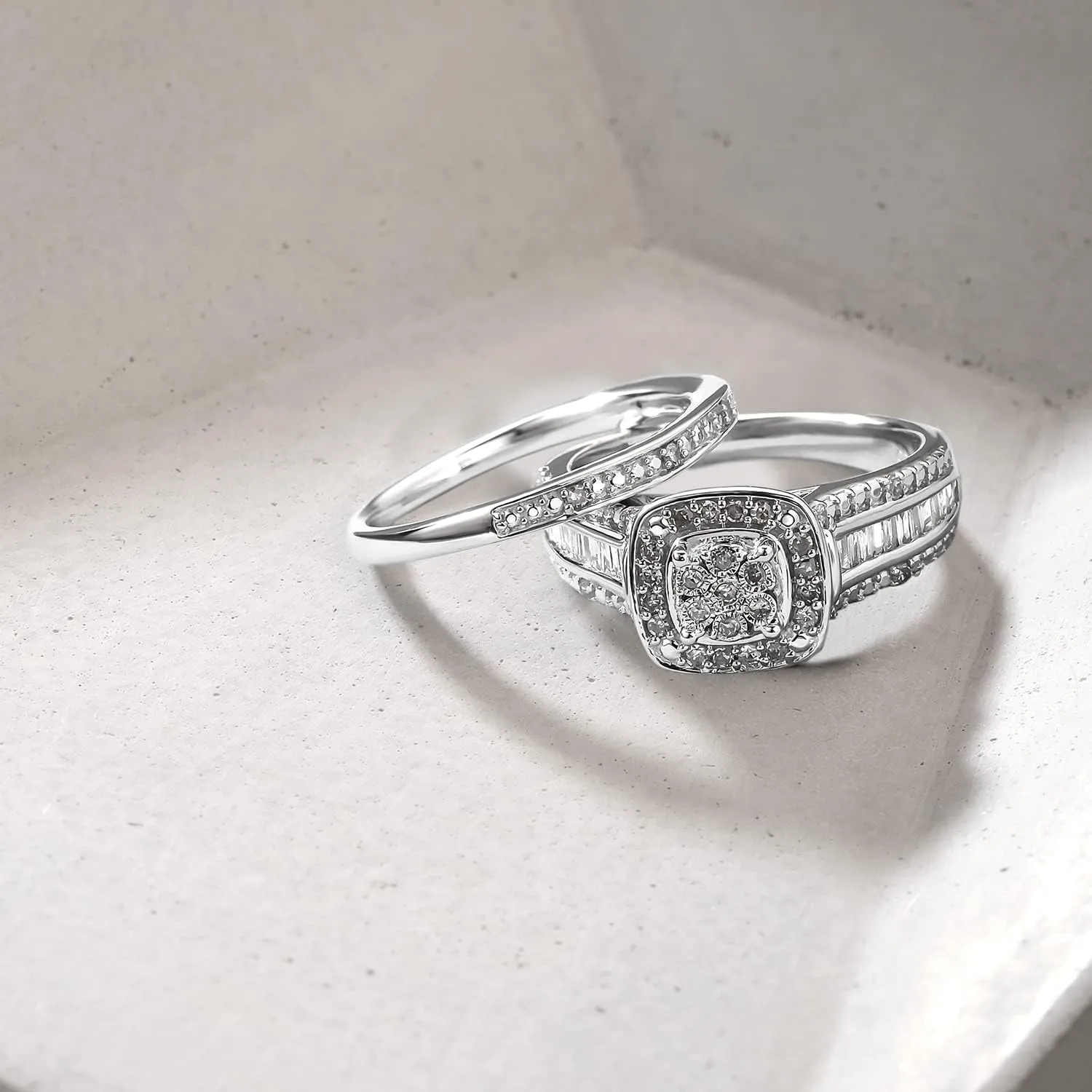 Cali Trove 1/3 CT Diamond Wedding Ring Set For Women | 925 Sterling Silver Engagement Ring with Matching Eternity Diamond Wedding Band for Women | Women's Wedding Engagement Bridal Rings | Gift For Her