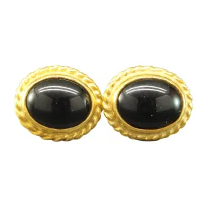 Caprixus 925 Sterling Silver Stud Earrings for Women Natural Black Onyx 24K Gold Vermeil Designer Minimalist Jewelry for Women Handmade Rope Cabochon Gemstone Earrings Turkish Fine Jewelry