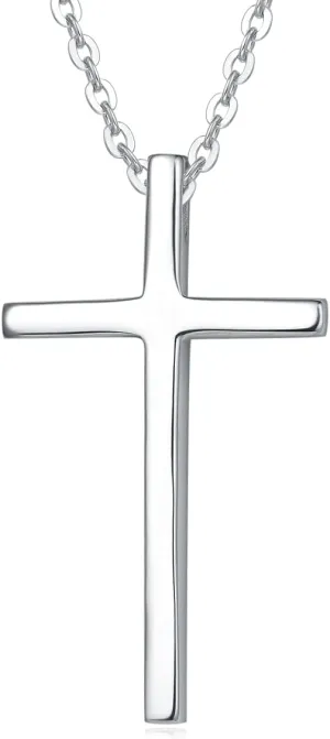 Carleen 14K Solid Real White Gold High Polished Small Little Faith Love Hope Crucifix Cross Necklace Pendant Necklaces Fine Jewelry for Women, 18 inch Solid Gold Cable Chain