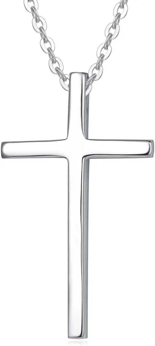 Carleen 14K Solid Real White Gold High Polished Small Little Faith Love Hope Crucifix Cross Necklace Pendant Necklaces Fine Jewelry for Women, 18 inch Solid Gold Cable Chain