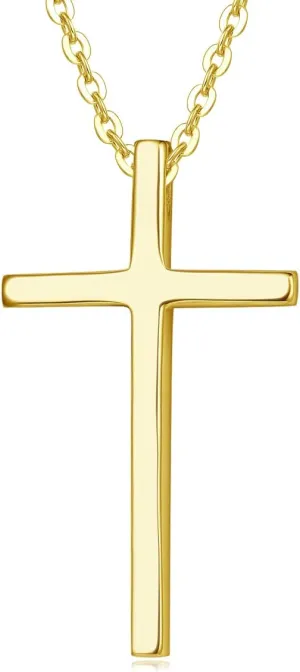 Carleen 14K Solid Real Yellow Gold Small Little Faith Cross Crucifix Pendant Necklaces Jewelry Valentines Day Gift Idea for Women, 18" Chain